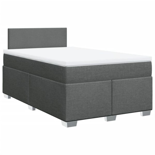 Pat box spring cu saltea, gri închis, 120×200 cm, textil