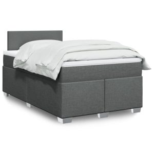 Pat box spring cu saltea, gri închis, 120×200 cm, textil