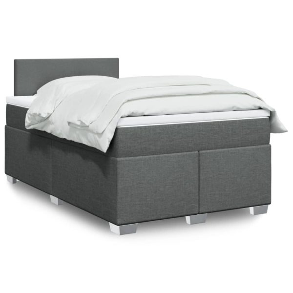 Pat box spring cu saltea, gri închis, 120×200 cm, textil