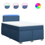 Pat box spring cu saltea, albastru, 120×200 cm, textil