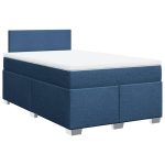 Pat box spring cu saltea, albastru, 120×200 cm, textil