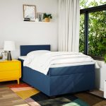 Pat box spring cu saltea, albastru, 120×200 cm, textil
