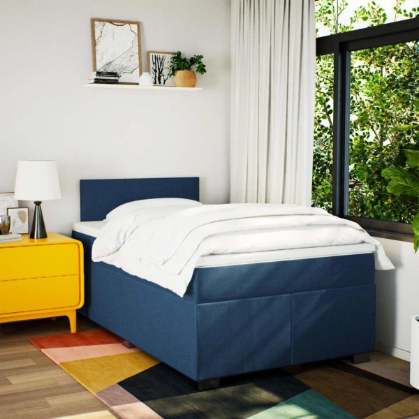 Pat box spring cu saltea, albastru, 120×200 cm, textil