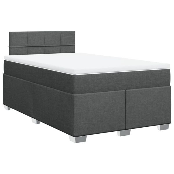 Pat box spring cu saltea, gri închis, 120×200 cm, textil