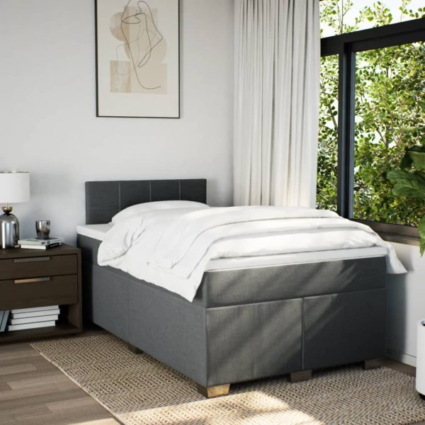 Pat box spring cu saltea, gri închis, 120×200 cm, textil