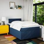 Pat box spring cu saltea, albastru, 120×200 cm, textil
