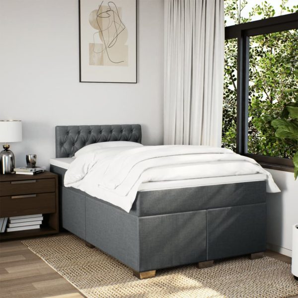 Pat box spring cu saltea, gri închis, 120×200 cm, textil