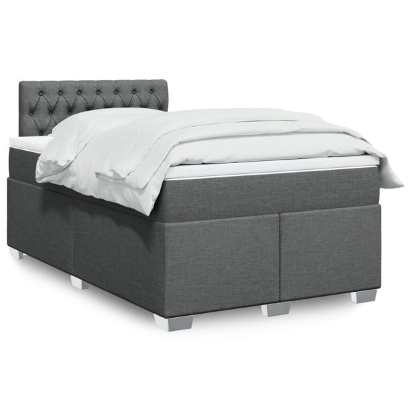 Pat box spring cu saltea, gri închis, 120×200 cm, textil