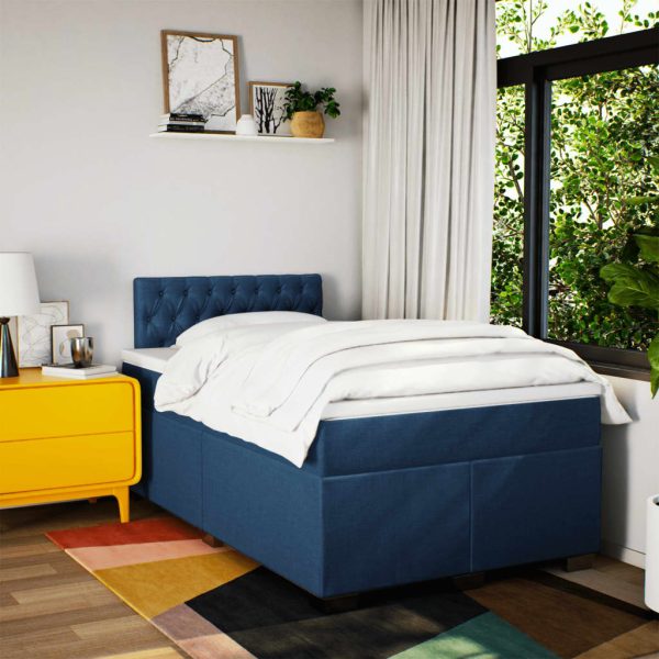 Pat box spring cu saltea, albastru, 120×200 cm, textil