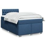 Pat box spring cu saltea, albastru, 120×200 cm, textil