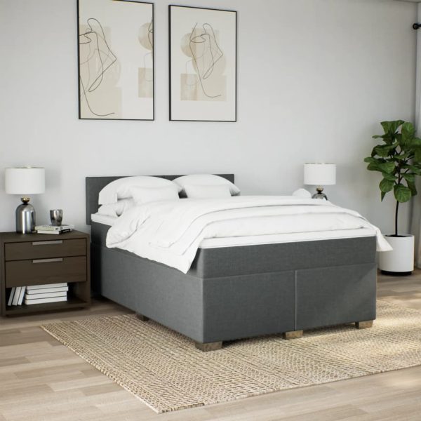 Pat box spring cu saltea, gri închis, 140×190 cm, textil