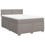 Pat box spring cu saltea, gri taupe, 140×200 cm, textil