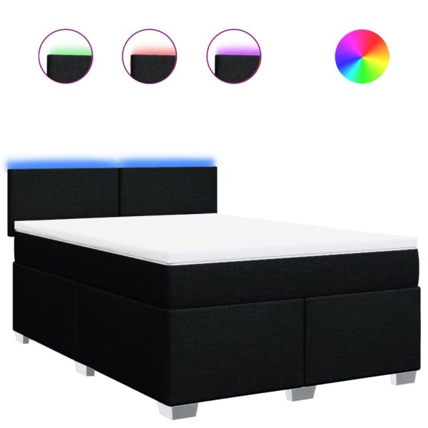 Pat box spring cu saltea, negru, 140×200 cm, textil