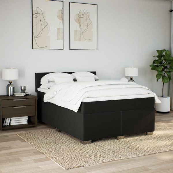 Pat box spring cu saltea, negru, 140×200 cm, textil