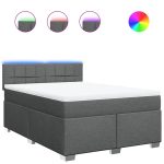 Pat box spring cu saltea, gri închis, 140×200 cm, textil