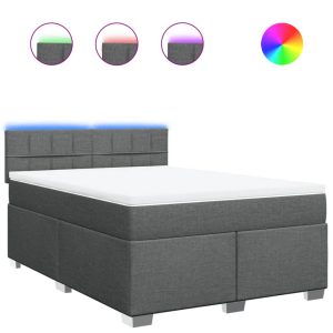 Pat box spring cu saltea, gri închis, 140×200 cm, textil