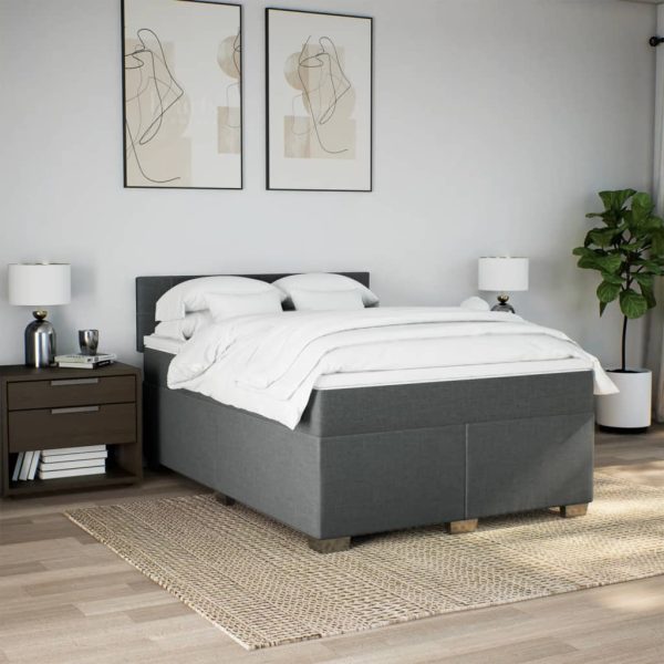 Pat box spring cu saltea, gri închis, 140×200 cm, textil