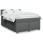 Pat box spring cu saltea, gri închis, 140×200 cm, textil