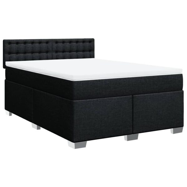 Pat box spring cu saltea, negru, 140×200 cm, textil