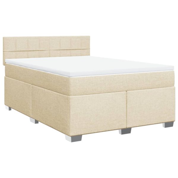Pat box spring cu saltea, crem, 160×200 cm, material textil