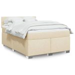 Pat box spring cu saltea, crem, 160×200 cm, material textil