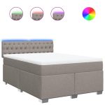 Pat box spring cu saltea, gri taupe, 160×200 cm material textil