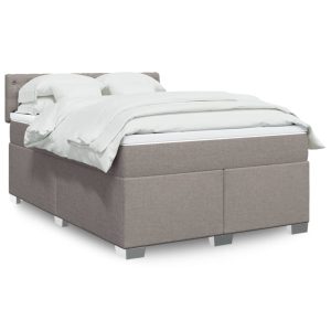 Pat box spring cu saltea, gri taupe, 160×200 cm material textil