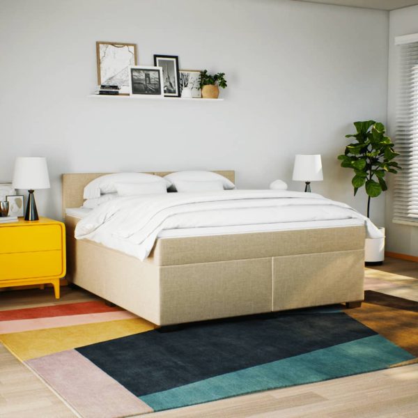 Pat continental cu saltea, crem, 180×200 cm, textil