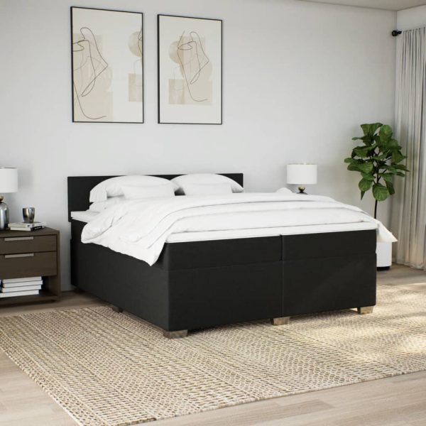 Pat box spring cu saltea, negru, 200×200 cm, textil