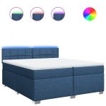 Pat box spring cu saltea, albastru, 200×200 cm, textil
