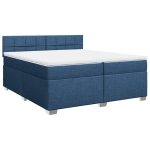 Pat box spring cu saltea, albastru, 200×200 cm, textil