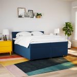 Pat box spring cu saltea, albastru, 200×200 cm, textil