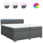 Pat box spring cu saltea, gri închis, 200×200 cm, textil