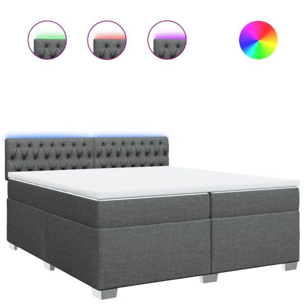 Pat box spring cu saltea, gri închis, 200×200 cm, textil