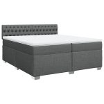 Pat box spring cu saltea, gri închis, 200×200 cm, textil