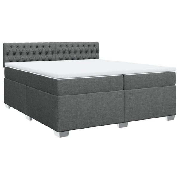 Pat box spring cu saltea, gri închis, 200×200 cm, textil