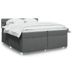Pat box spring cu saltea, gri închis, 200×200 cm, textil