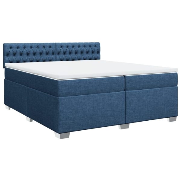 Pat box spring cu saltea, albastru, 200×200 cm, textil