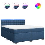 Pat box spring cu saltea, albastru, 200×200 cm, textil