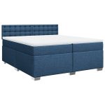 Pat box spring cu saltea, albastru, 200×200 cm, textil