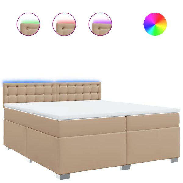Pat continental cu saltea, cappuccino, 200×200 cm, piele eco