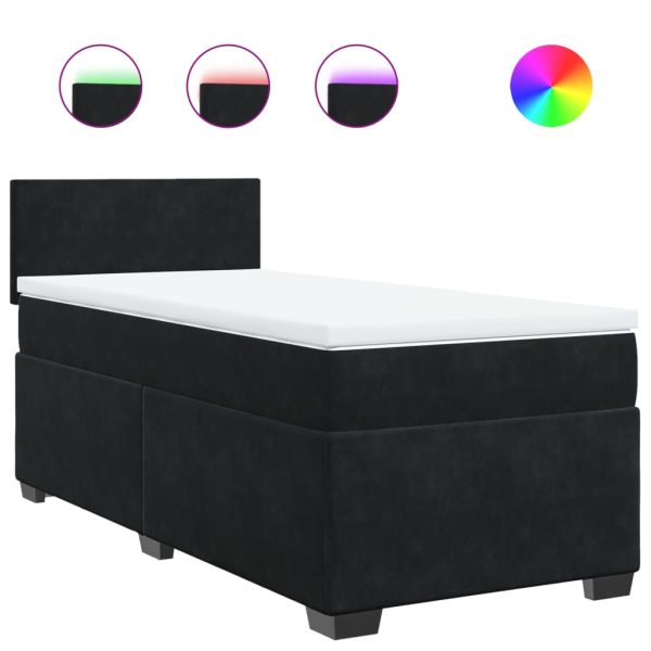 Pat box spring cu saltea, negru, 80×200 cm, catifea