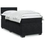 Pat box spring cu saltea, negru, 80×200 cm, catifea