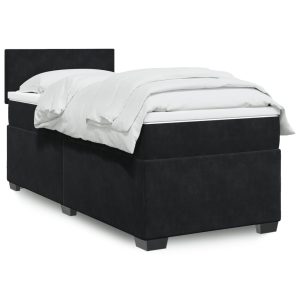 Pat box spring cu saltea, negru, 80×200 cm, catifea