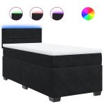 Pat box spring cu saltea, negru, 80×200 cm, catifea