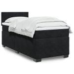Pat box spring cu saltea, negru, 80×200 cm, catifea