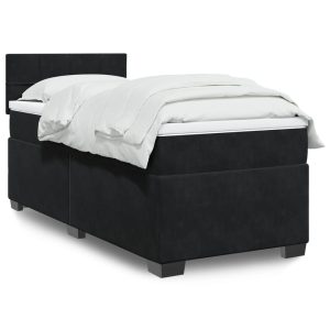 Pat box spring cu saltea, negru, 80×200 cm, catifea