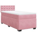 Pat box spring cu saltea, roz, 80×200 cm, catifea