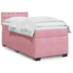 Pat box spring cu saltea, roz, 80×200 cm, catifea