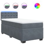 Pat box spring cu saltea, gri închis, 90×190 cm, catifea